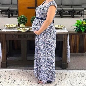 Motherhood Maternity maxi dress size M blue, white, and purple